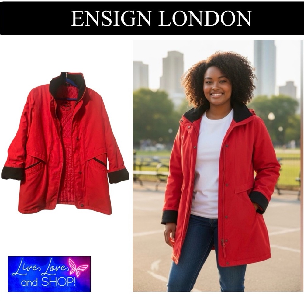 ENSIGN LONDON 3/4 Red & Black Drawstring Coat, GUC